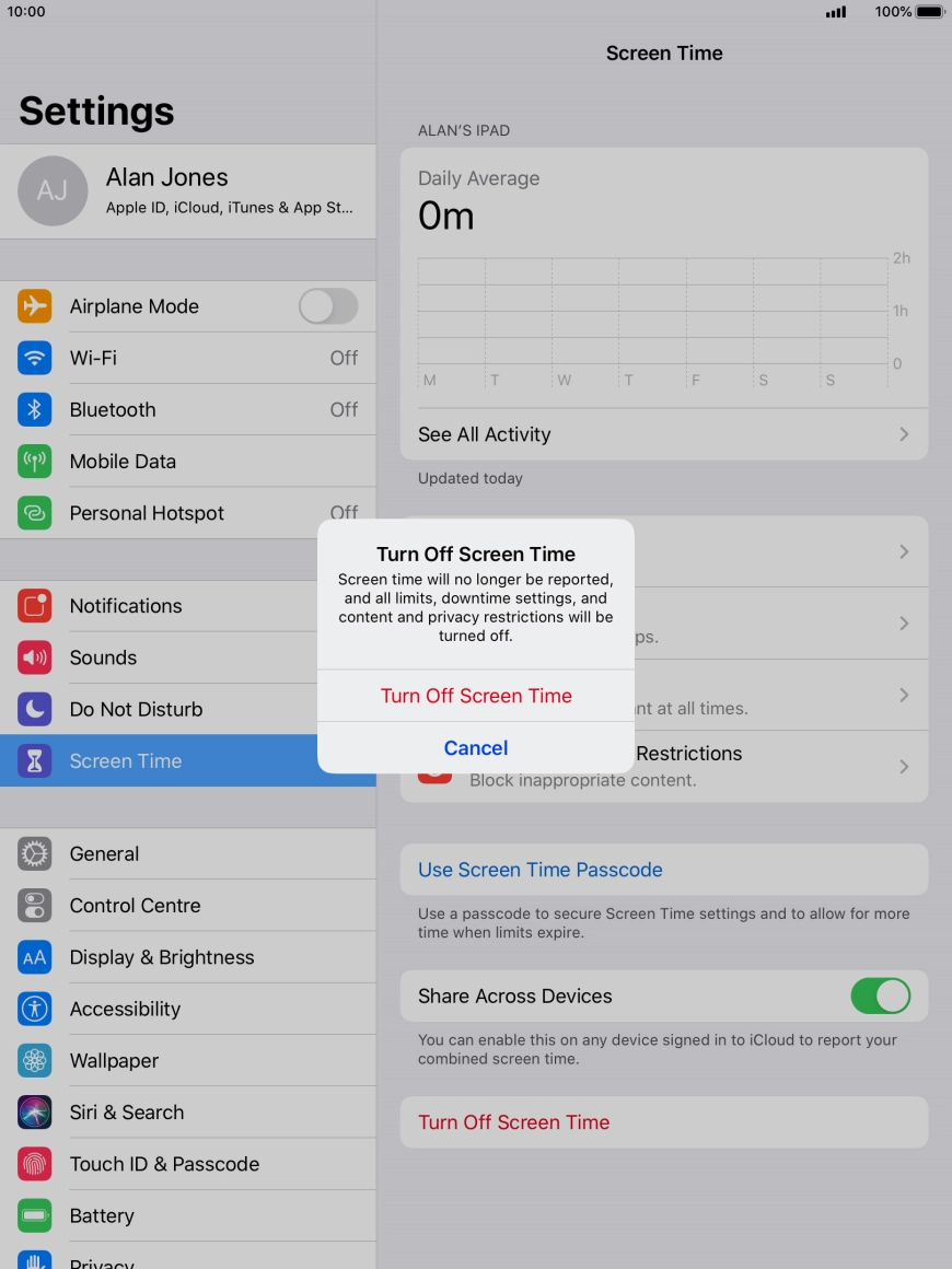 Press Turn Off Screen Time.