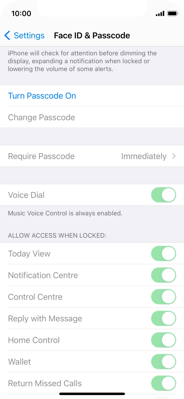 Press Turn Passcode On and key in a phone lock code of your own choice twice.
