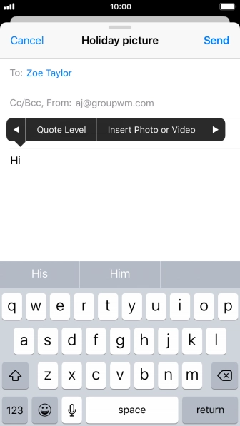 Press Insert Photo or Video and follow the instructions on the screen to attach a picture or a video clip.