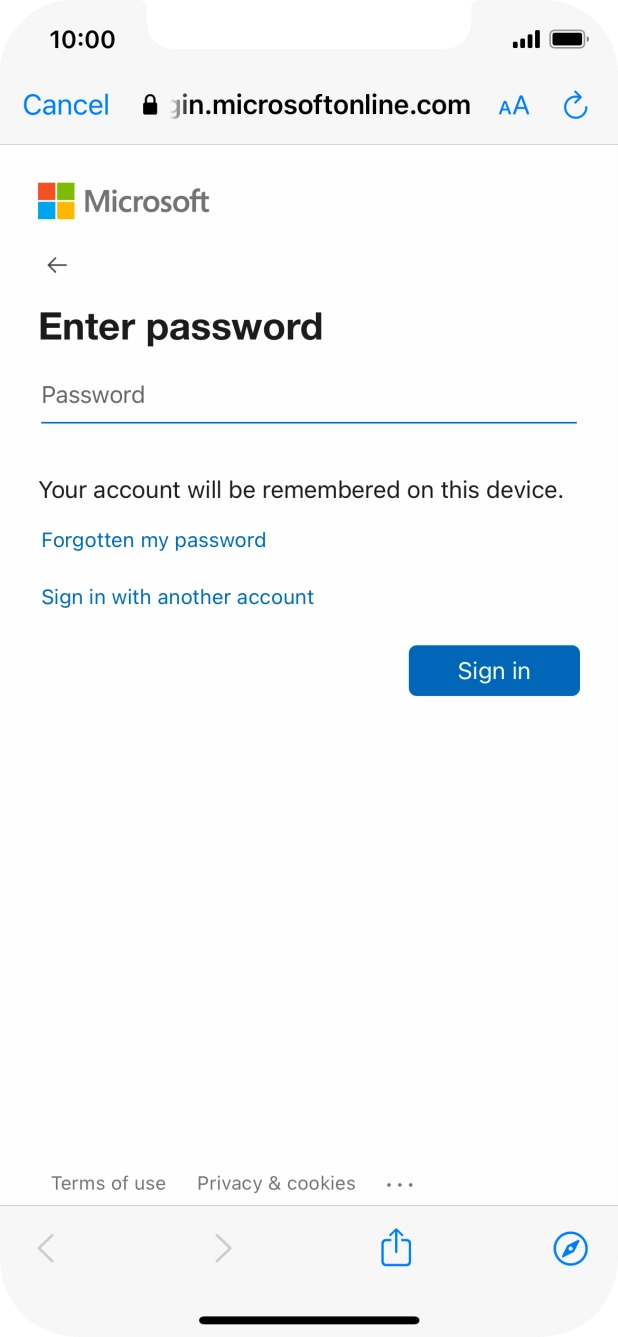 Press Password and key in the password for your email account.