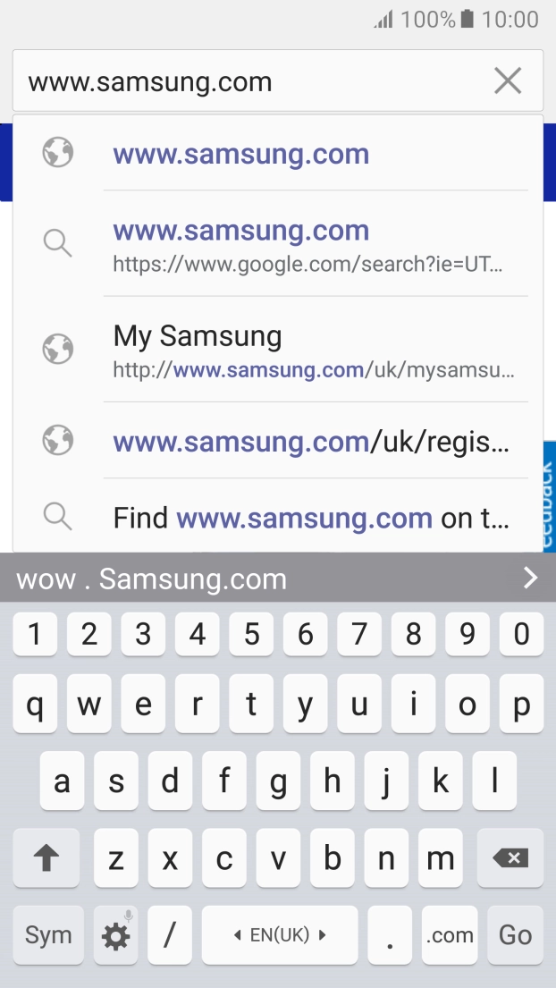 Key in the address of the required web page and press Go. Key in the address of the required web page and press Go.