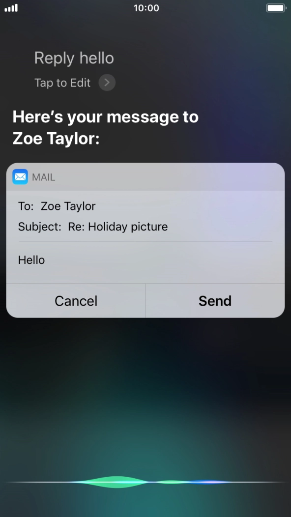 If an application is open on your phone, such as a Mail, you can also use the functions available here, e.g.: REPLY [text].