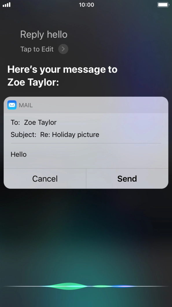 If an application is open on your phone, such as a Mail, you can also use the functions available here, e.g.: REPLY [text].