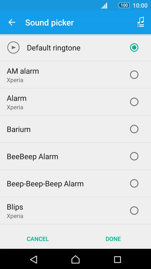Press the different alarm tones to hear them.
