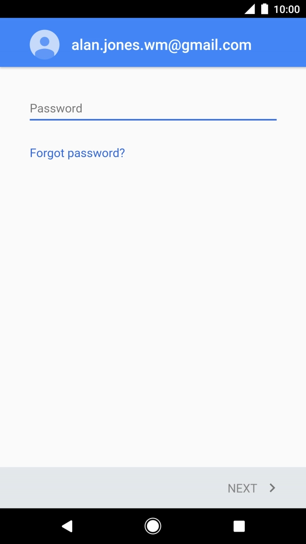 Press the text input field and key in the password for your Google account.