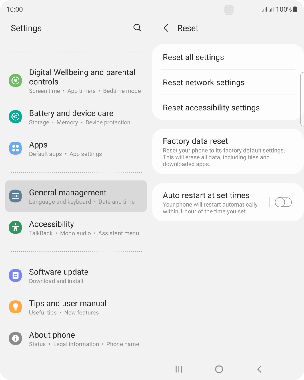 Press Factory data reset.