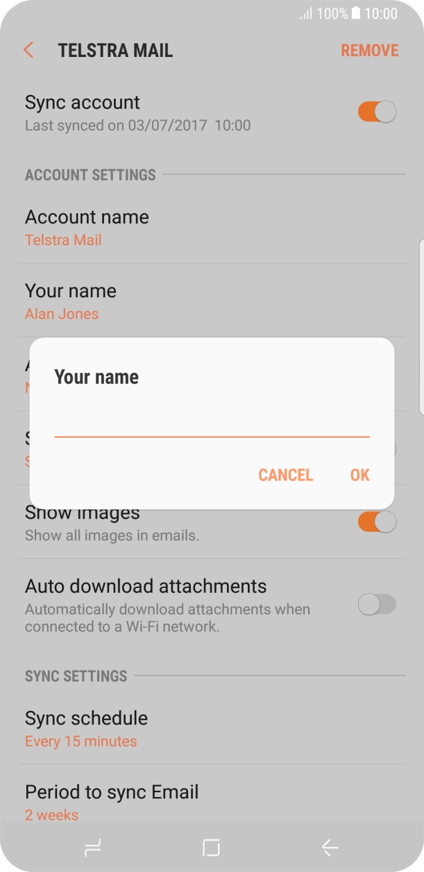 Key in the required sender name and press OK.