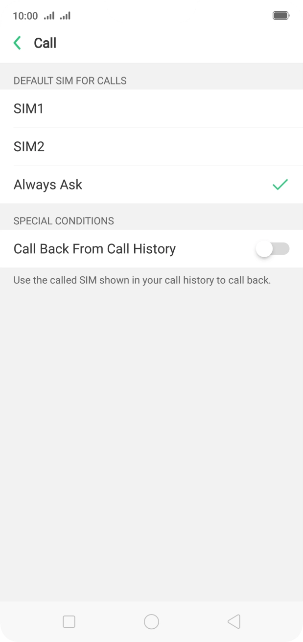 Press the required setting.