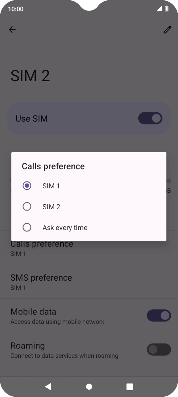 Press the required setting.