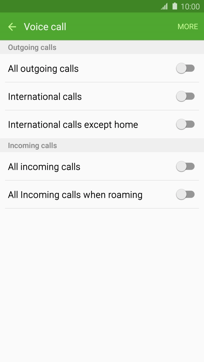 Press the indicator next to the required barring type.