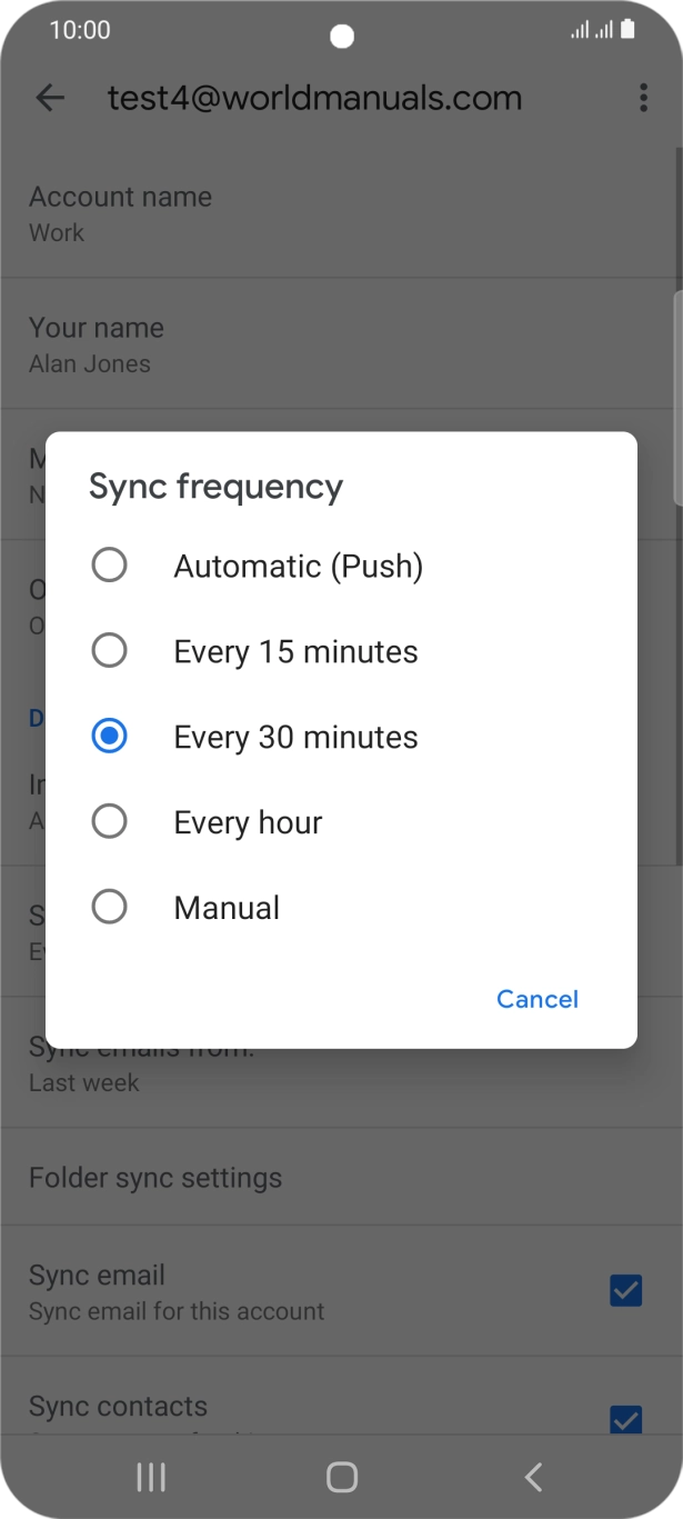 Press the required setting.