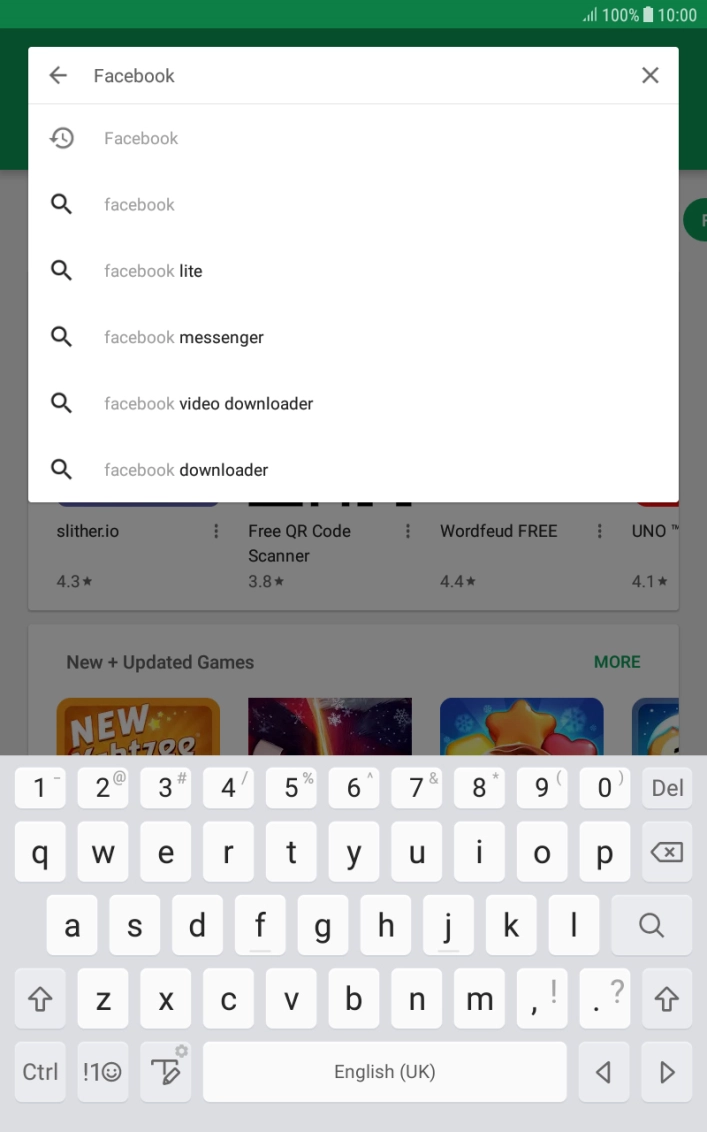 Key in Facebook and press the search icon.