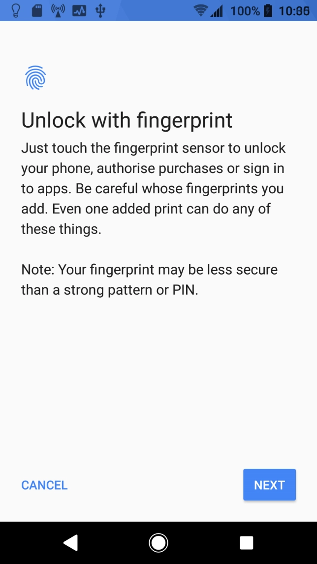 Press NEXT and follow the instructions on the screen to create an additional phone lock code.