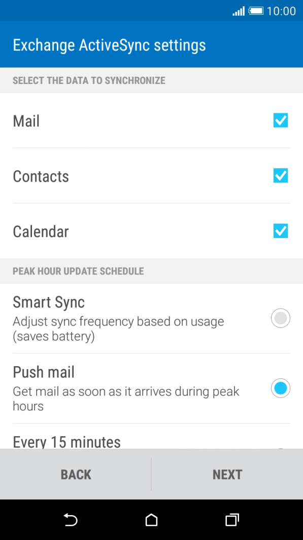 If this screen is displayed, you email account has been recognised and set up automatically. Follow the instructions on the screen to key in more information and finish setting up your phone.