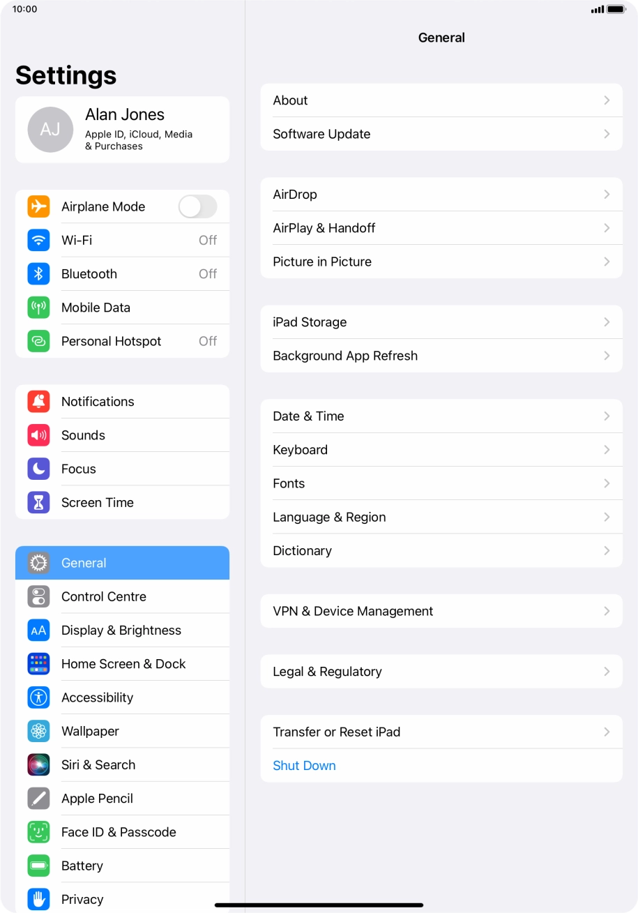 Press Transfer or Reset iPad.