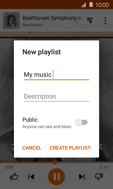 Key in a name for the playlist and press CREATE PLAYLIST.