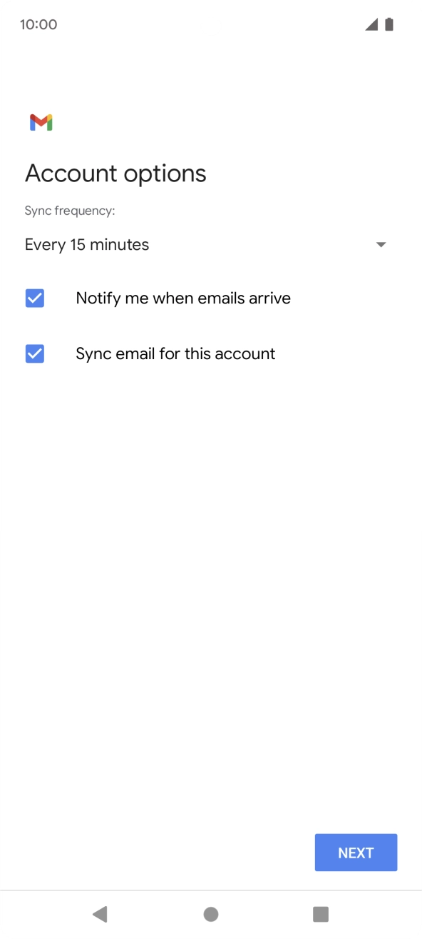 If this screen is displayed, your email account has been recognised and set up automatically. Follow the instructions on the screen to key in more information and finish setting up your phone.