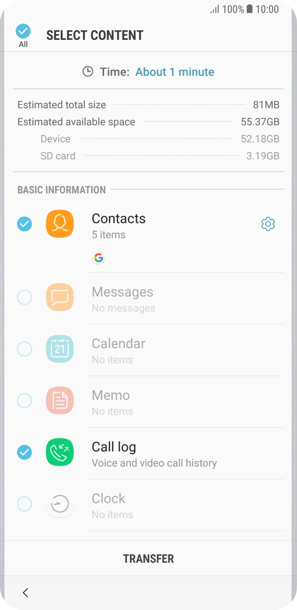 Press the required data types.