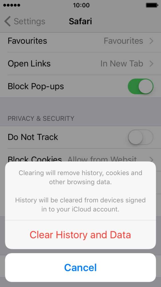 Press Clear History and Data.