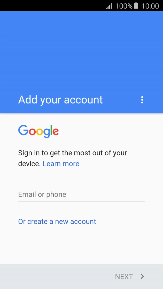 If you don't have a Google account, press Or create a new account and follow the instructions on the screen to create an account. If you don't have a Google account, press Or create a new account and follow the instructions on the screen to create an account.
