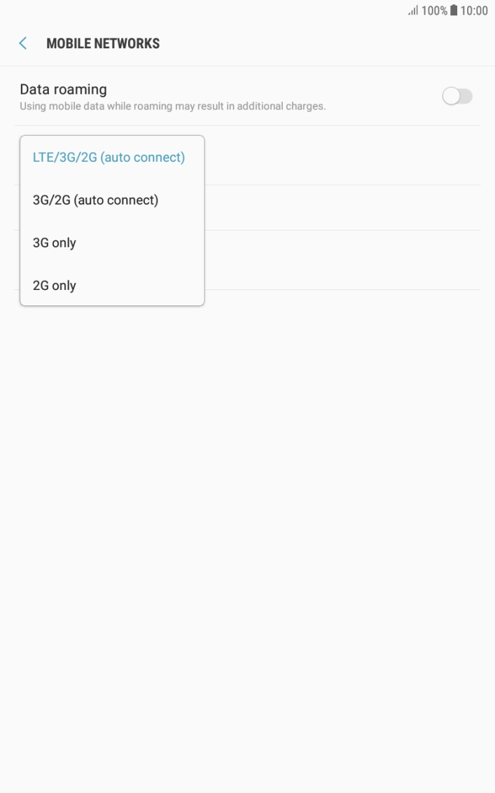 Press the required network mode. Press the required network mode.