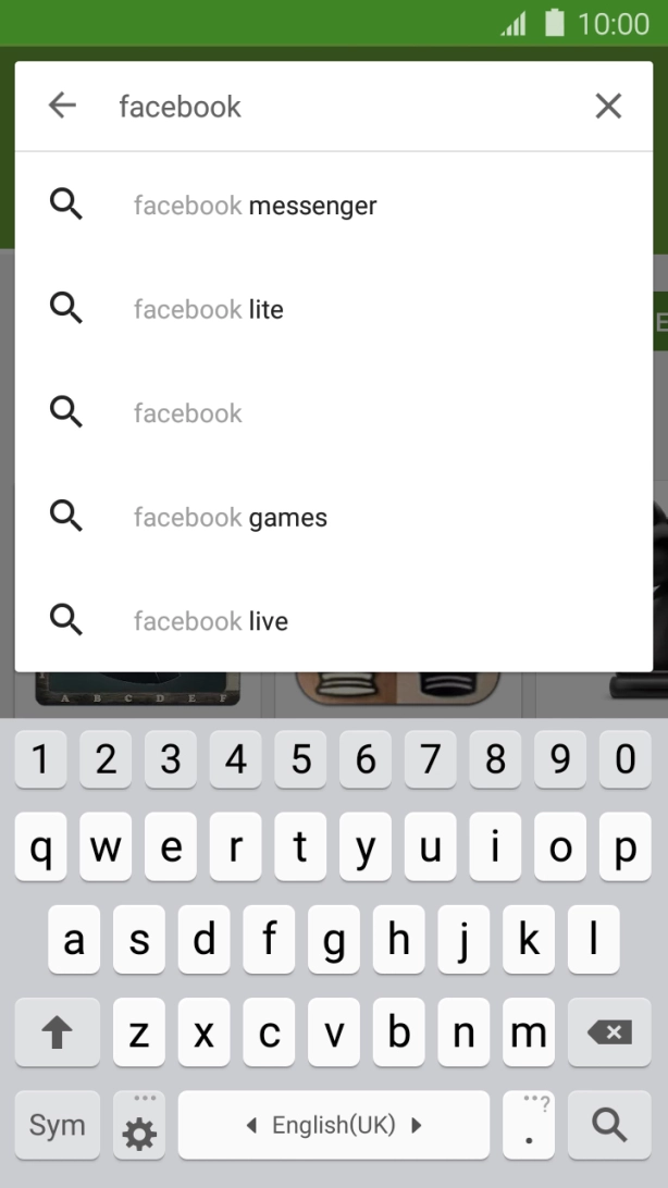 Key in Facebook and press the search icon.