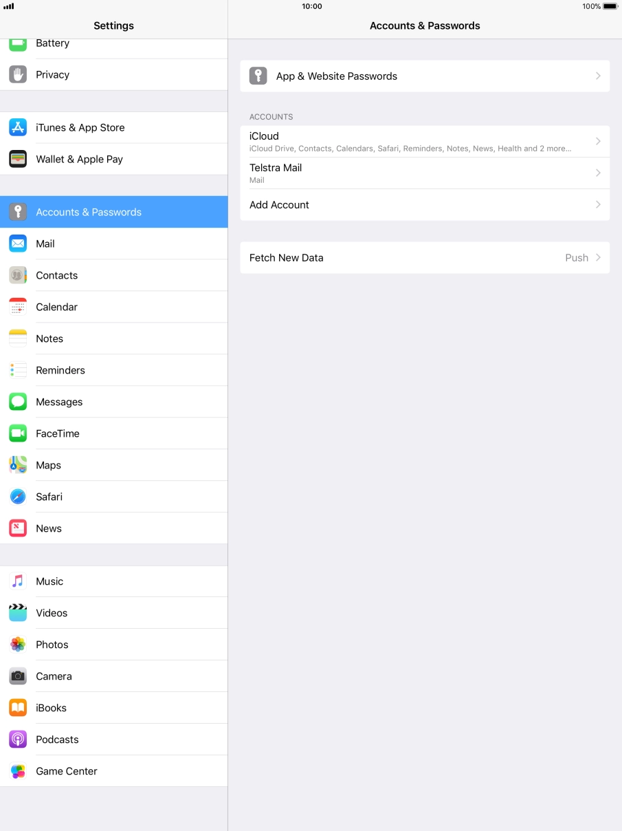 Press the name of the email account you've just set up.