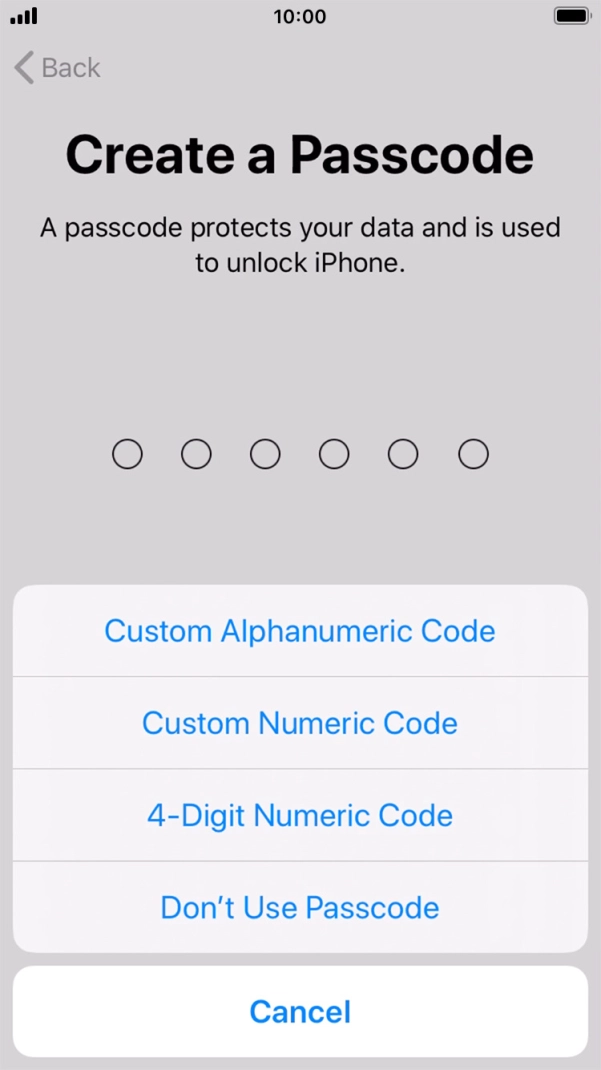 Follow the instructions on the screen to turn on use of phone lock code or press Don't Use Passcode.