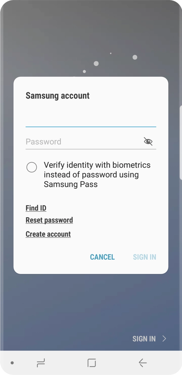 Press Password and key in the password for your Samsung account.
