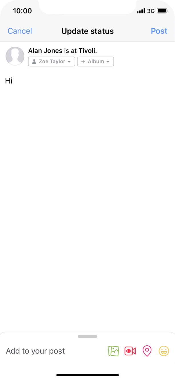 Write the required text and press Post.