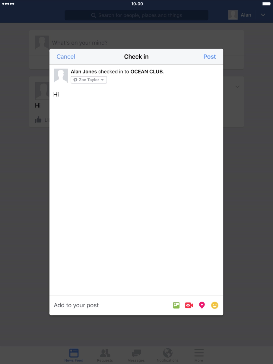Write the required text and press Post.