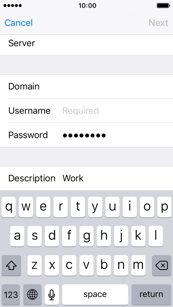 Press Username and key in the username.