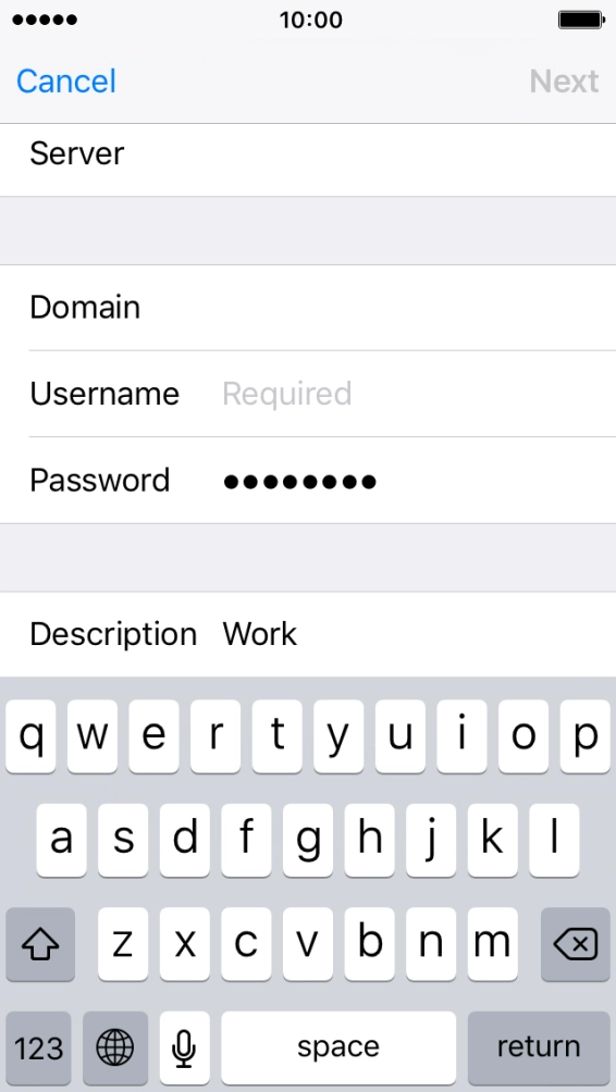 Press Username and key in the username.
