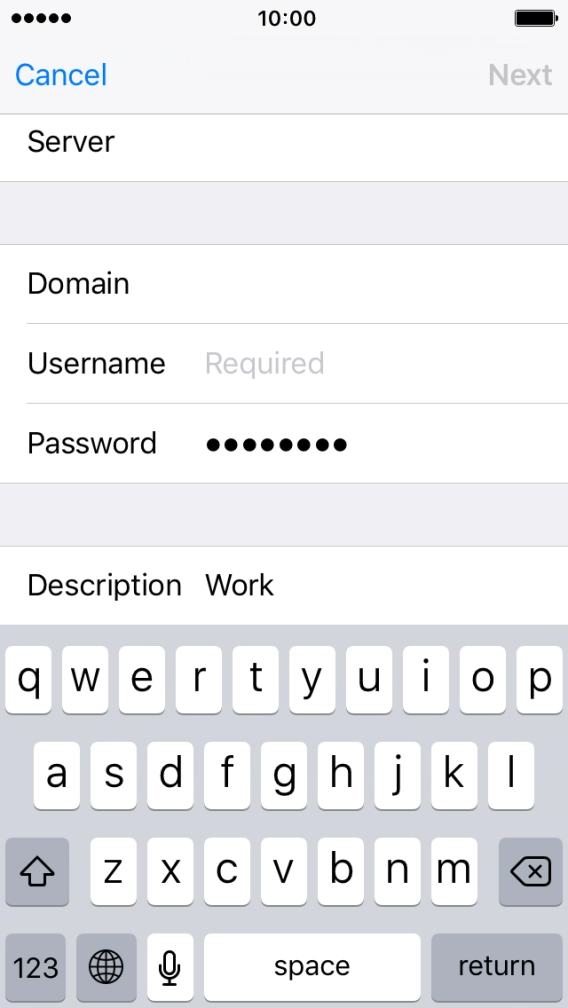 Press Username and key in the username.