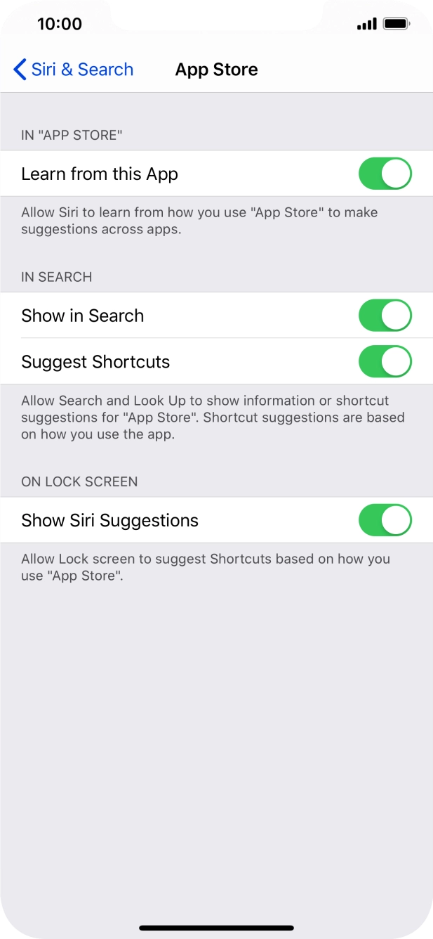 Press the indicators next to the required settings to turn them on or off.