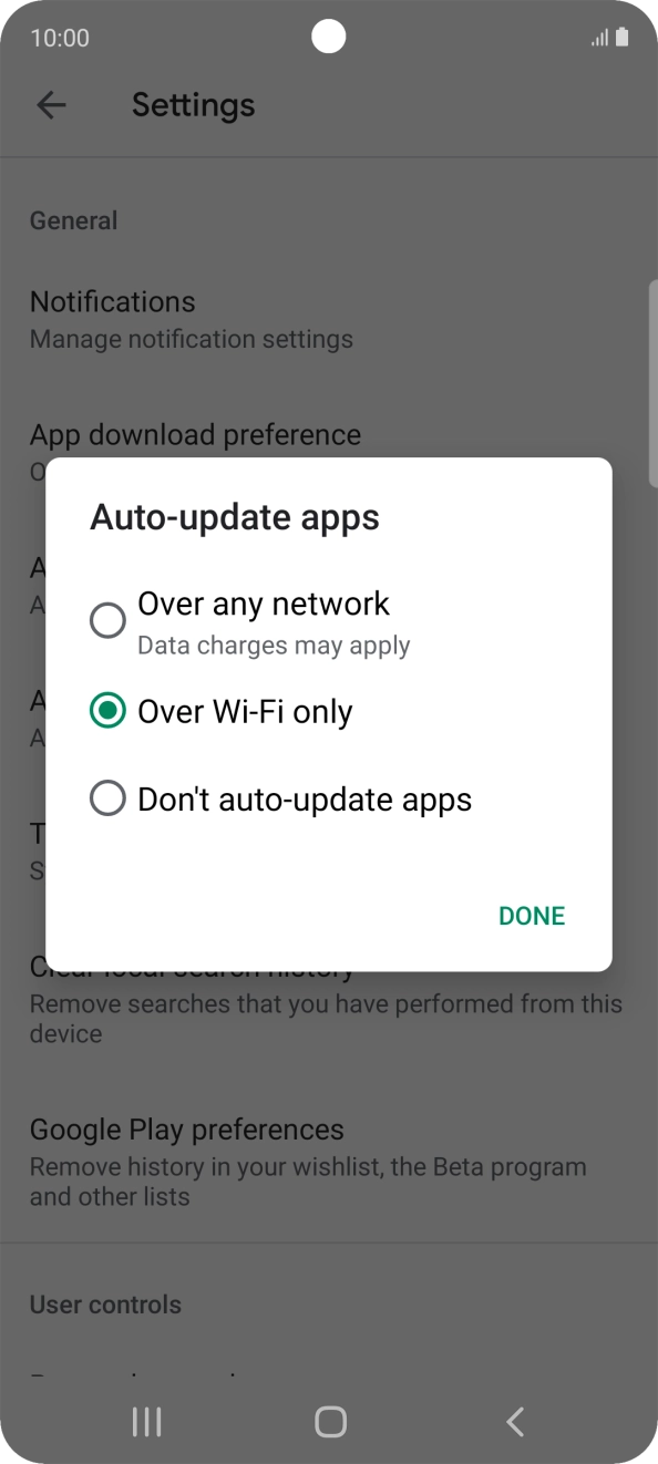 To turn on automatic update of apps using mobile network, press Over any network.