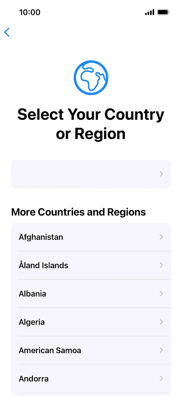 Press the required country or area. Press the required country or area.