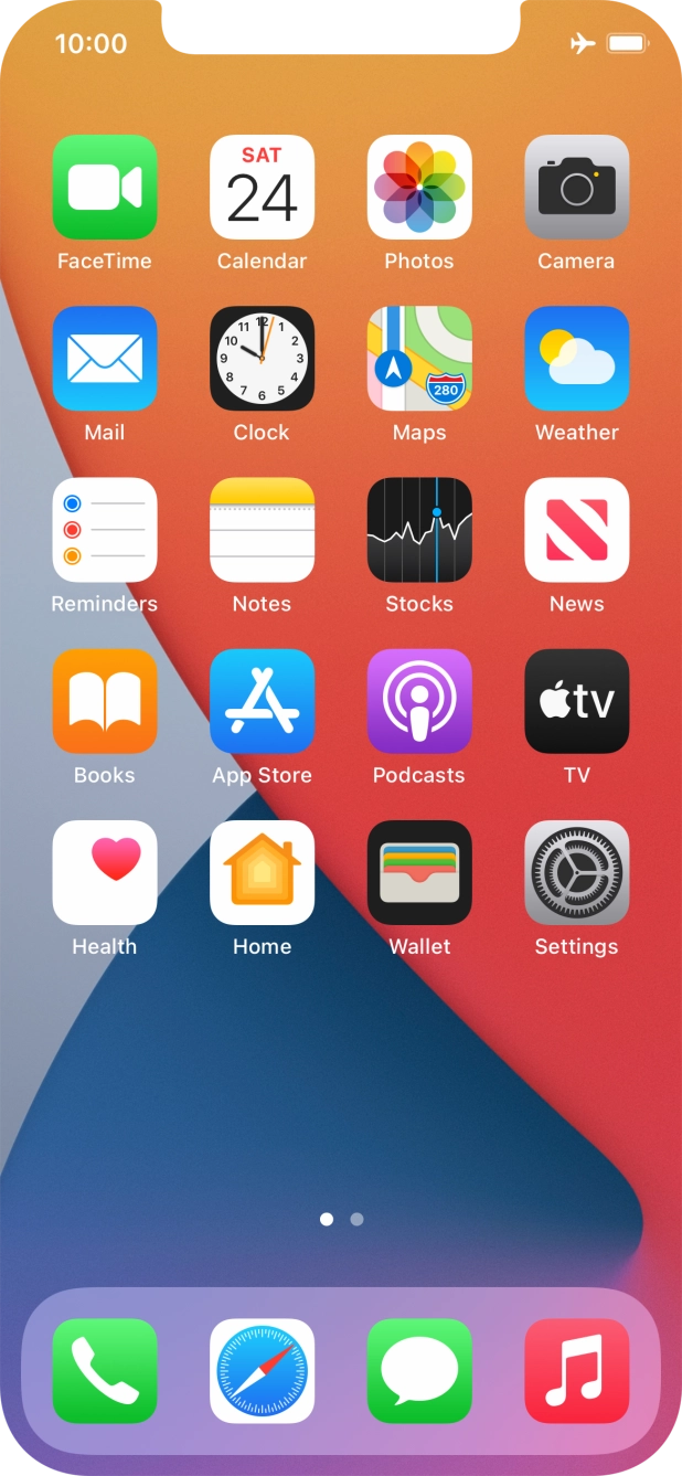 The flight mode icon shows that flight mode is turned on.