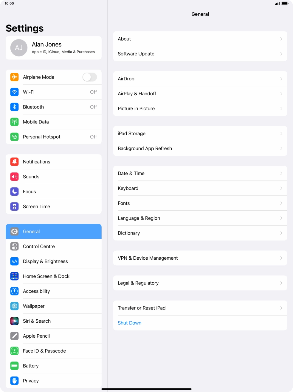 Press Transfer or Reset iPad.