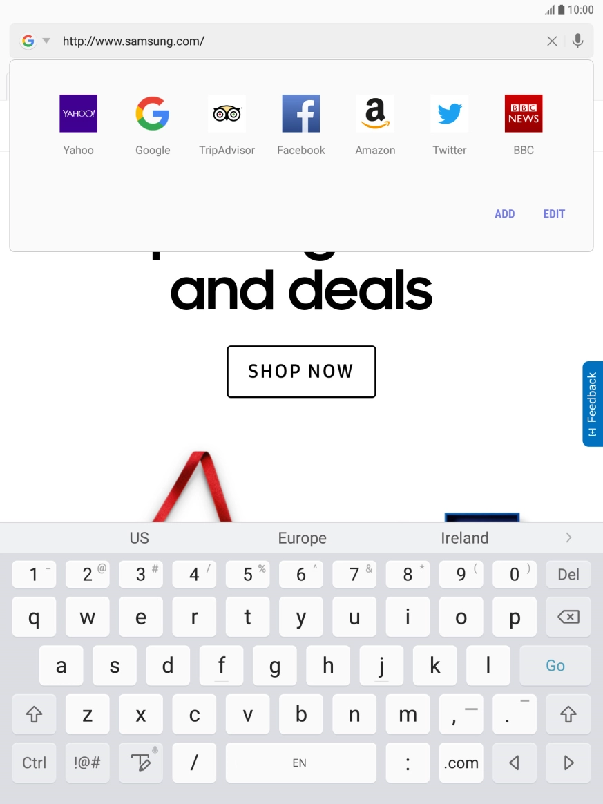 Key in the address of the required web page and press Go.