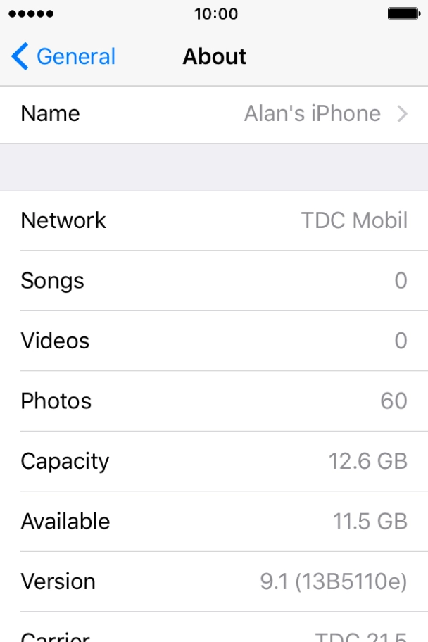 Your phone's software version is displayed next to Version.