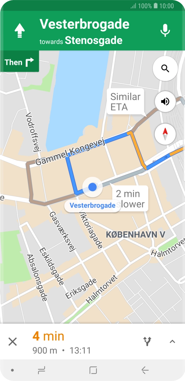 The travel information at the bottom of the screen shows your travel time, estimated time of arrival and distance to destination.