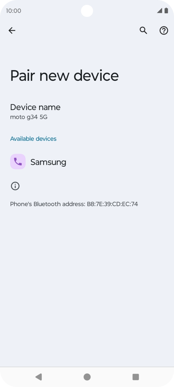 Press the required Bluetooth device and follow the instructions on the screen to pair the device with your phone.