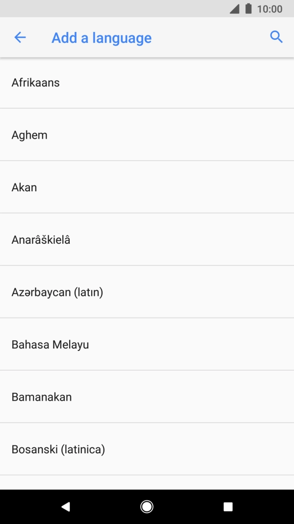 Press the required language to add it to the list of phone languages.