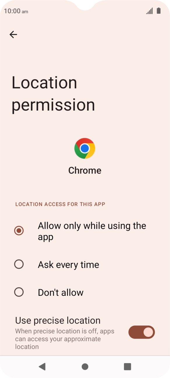 Press the required setting.
