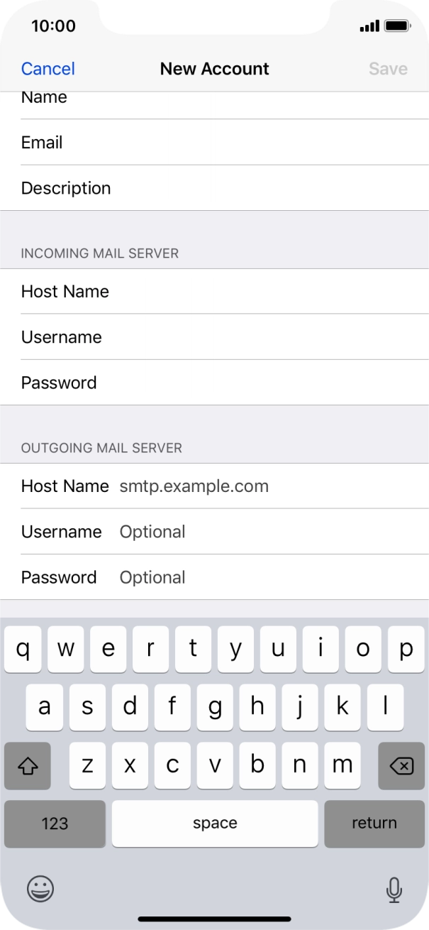 Press Host Name and key in the name of your email provider's outgoing server.