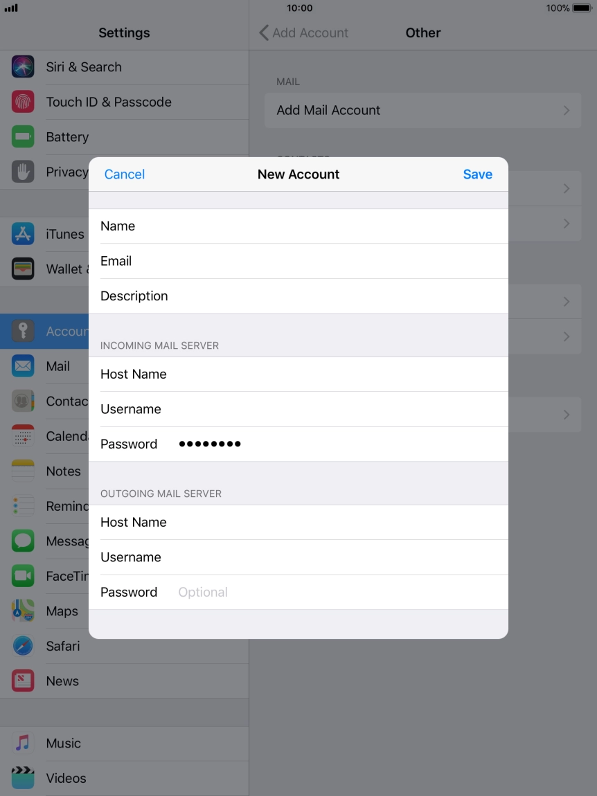 Press Password and key in the password for your email provider's outgoing server.