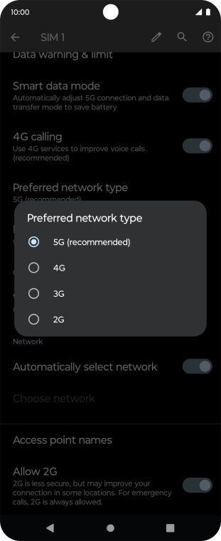 Press the required network mode. Press the required network mode.