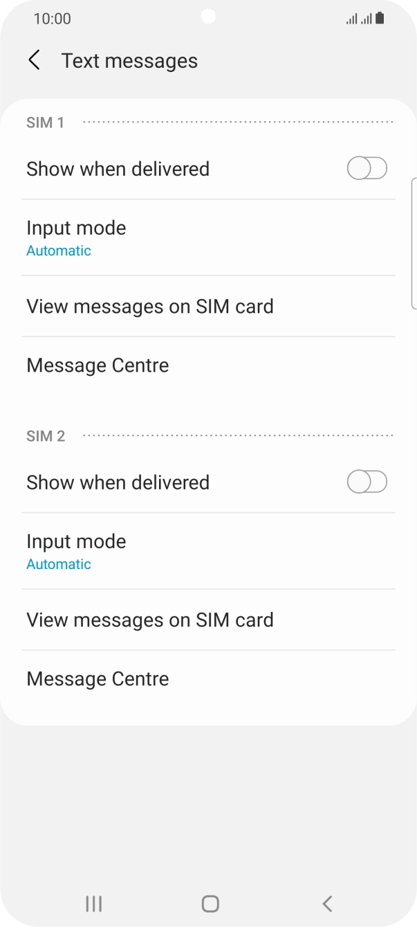 Press Message Centre below the required SIM.