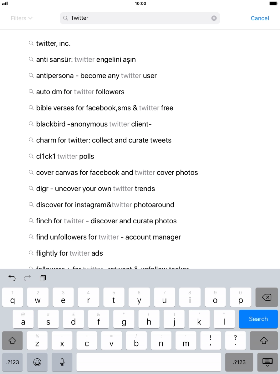 Key in Twitter and press Search.